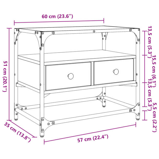 vidaXL Tv-meubel met glazen blad 60x35x51 cm bewerkt hout sonoma eiken