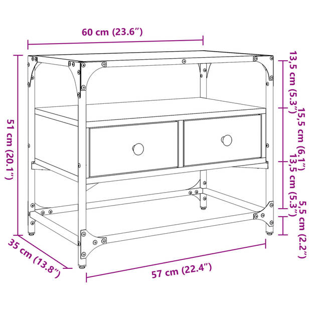 vidaXL Tv-meubel met glazen blad 60x35x51 cm hout bruin eikenkleurig