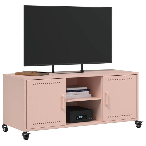 vidaXL Tv-meubel 100,5x39x43,5 cm koudgewalst staal roze