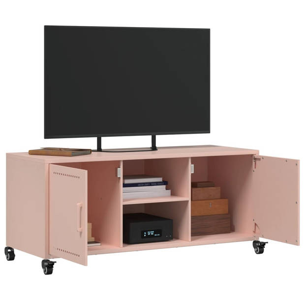 vidaXL Tv-meubel 100,5x39x43,5 cm koudgewalst staal roze