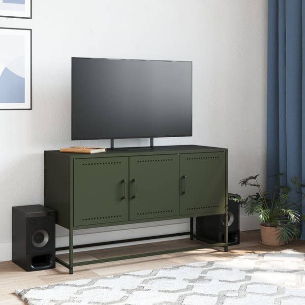 vidaXL Tv-meubel 100,5x39x60,5 cm staal olijfgroen