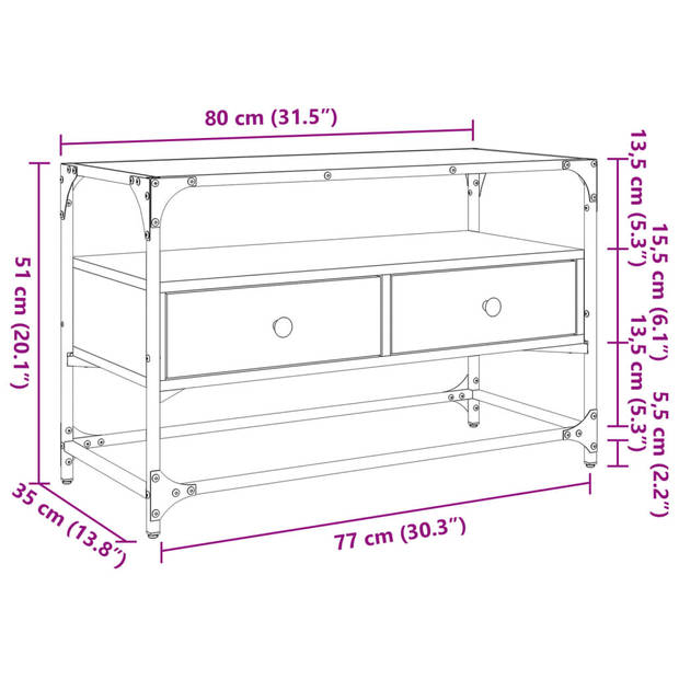 vidaXL Tv-meubel met glazen blad 80x35x51 cm hout gerookt eikenkleurig