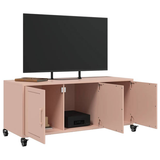 vidaXL Tv-meubel 100,5x39x43,5 cm koudgewalst staal roze