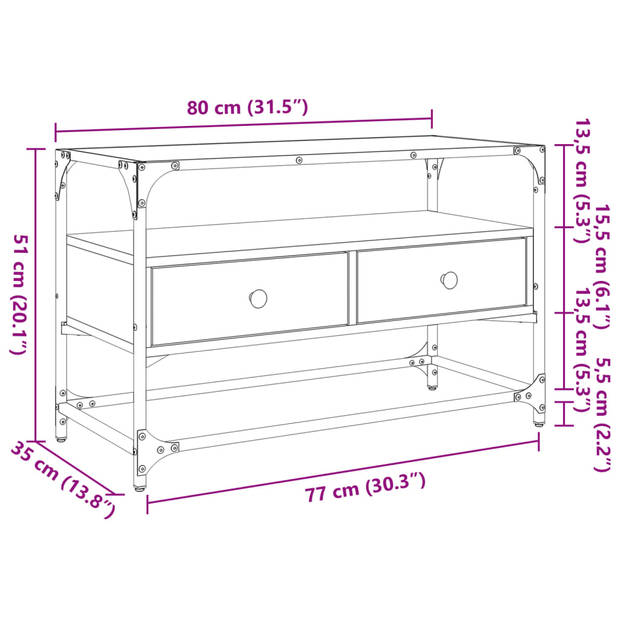 vidaXL Tv-meubel met glazen blad 80x35x51 cm hout bruin eikenkleurig