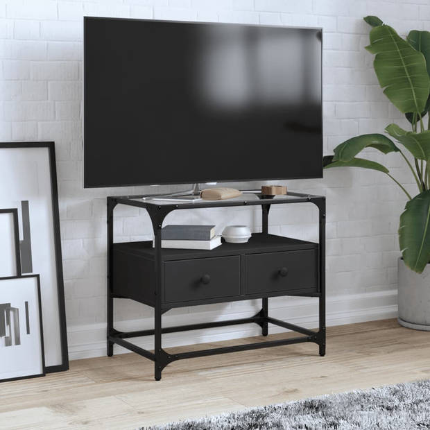 vidaXL Tv-meubel met glazen blad 60x35x51 cm bewerkt hout zwart