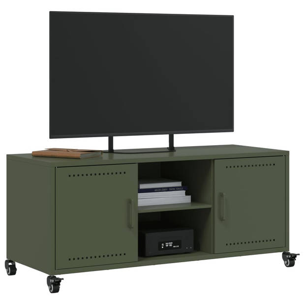 vidaXL Tv-meubel 100,5x39x43,5 cm koudgewalst staal olijfgroen