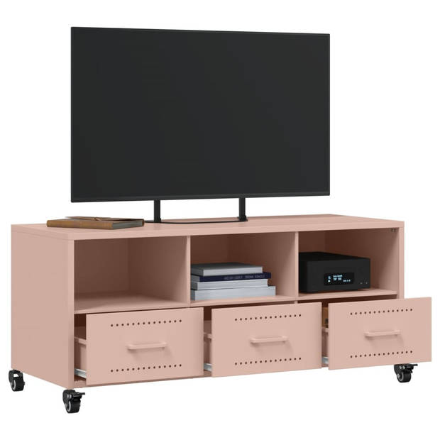 vidaXL Tv-meubel 100,5x39x43,5 cm koudgewalst staal roze