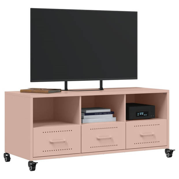 vidaXL Tv-meubel 100,5x39x43,5 cm koudgewalst staal roze