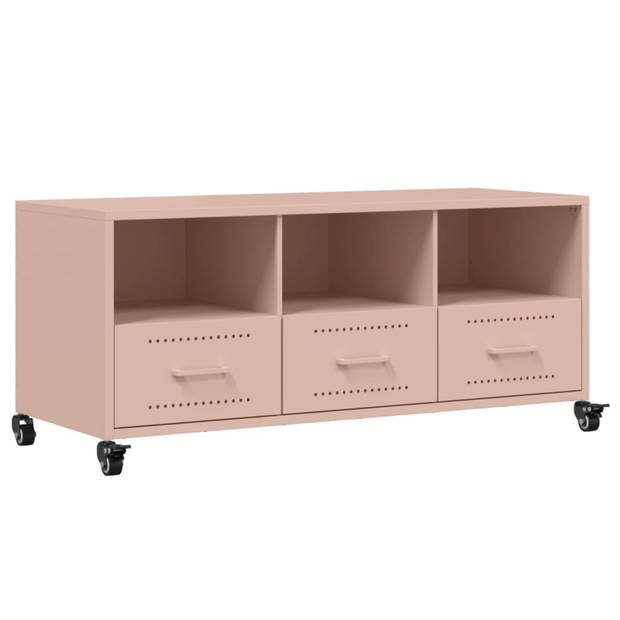 vidaXL Tv-meubel 100,5x39x43,5 cm koudgewalst staal roze