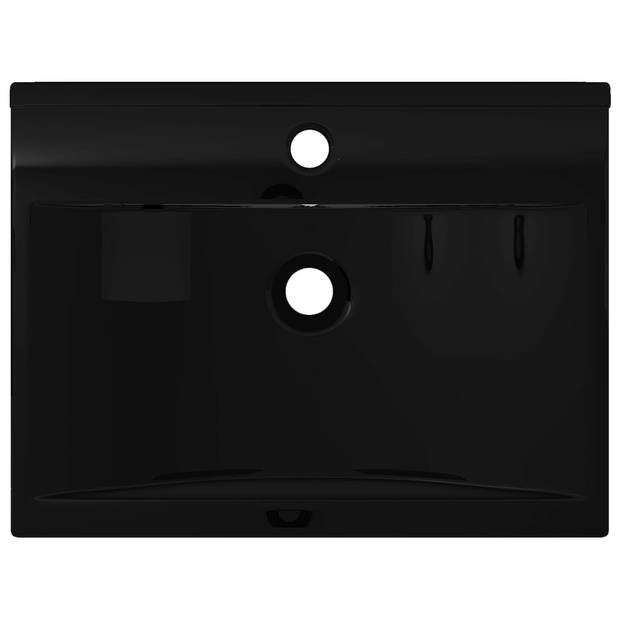 vidaXL Wastafel met kraangat rechthoekig 60x46 cm keramiek zwart