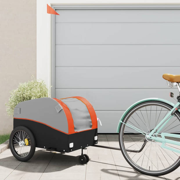 vidaXL Fietstrailer 45 kg ijzer zwart en oranje