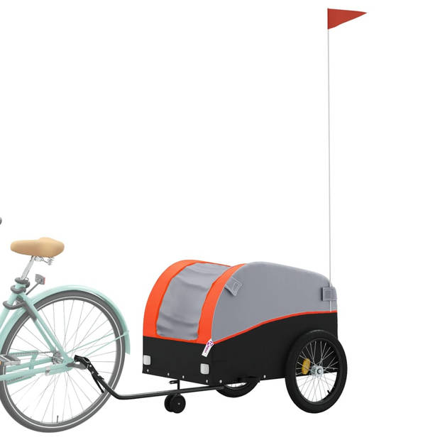 vidaXL Fietstrailer 45 kg ijzer zwart en oranje