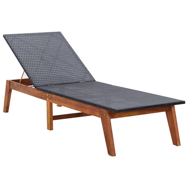 vidaXL Ligbed met tafel poly rattan en massief acaciahout