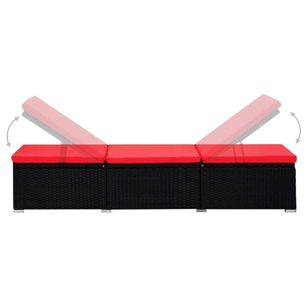 vidaXL Ligbed met kussen en theetafel poly rattan rood