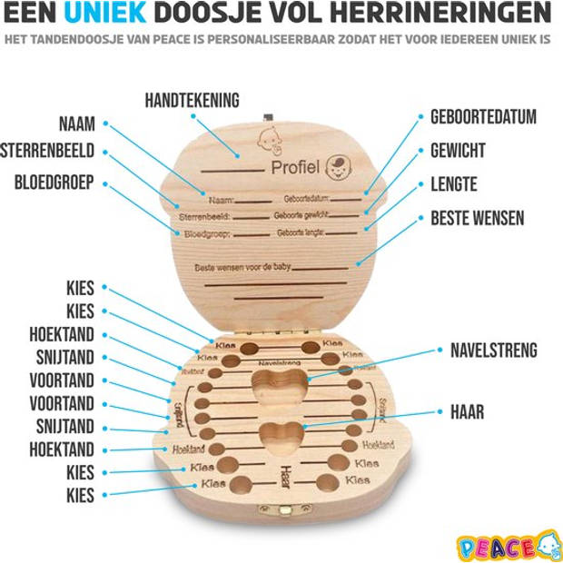 PEACE Tandendoosje Jongens – Melktanden Bewaardoosje Voor Kinderen – Haarlokdoosje Hout