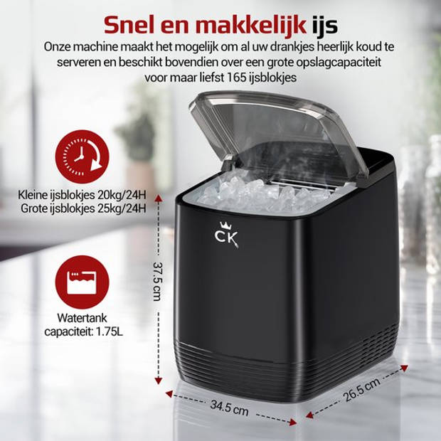 CuisineKing IJsblokjesmachine met IJsschep - 1.75L - 25KG/24H - 9 Blokjes per 3 Min