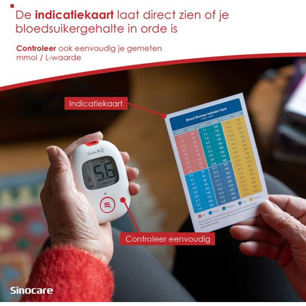 Sinocare Safe AQ Voice - Professionele Glucosemeter - mmol/L - Bloedsuikermeter Incl. 50 teststrips & 50 naalden