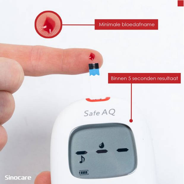 Sinocare Safe AQ Voice - Professionele Glucosemeter - mmol/L - Bloedsuikermeter Incl. 50 teststrips & 50 naalden