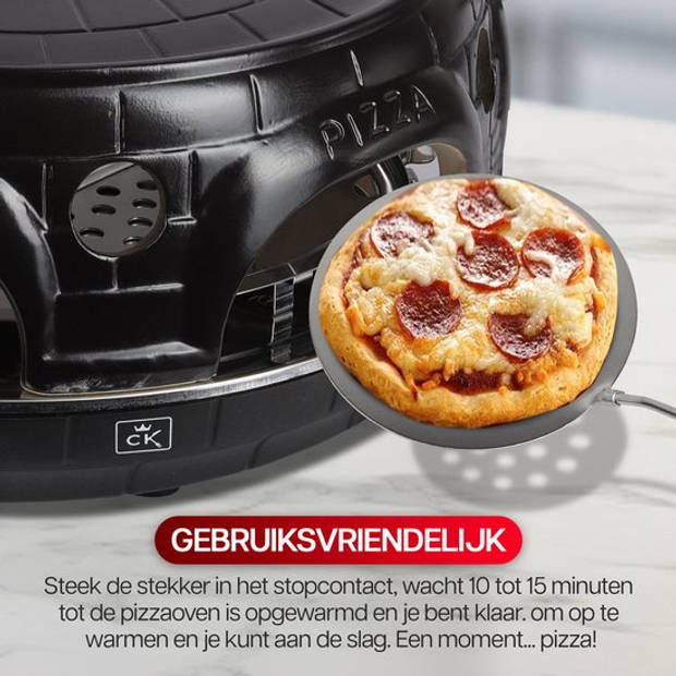 CuisineKing Pizza Oven Black Edition - 6 Personen - Incl. 6 Spatels en deegvorm