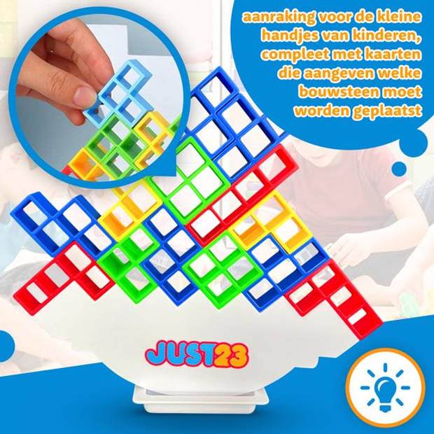 JUST23 Tetra Tower Balans Spel - Tetris tower - 48 Onderdelen - Balanstoren - Educatief Speelgoed