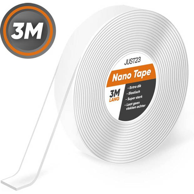 JUST23 Nano Tape - 3 Meter - Dubbelzijdig Plakband Extra Sterk - Herbruikbaar - Dubbelzijdige tape