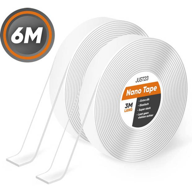 JUST23 Nano Tape - 6 Meter - Dubbelzijdig Plakband Extra Sterk - Herbruikbaar - Dubbelzijdige tape
