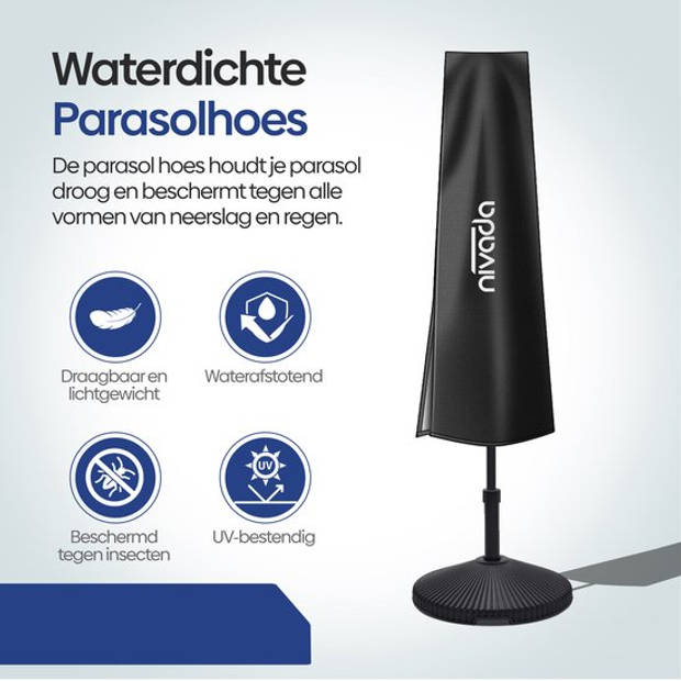 NIVADA Waterdichte Parasolhoes 420D Oxford Ø270cm - Het Best Geschikt voor Parasols van 2.3 Meter - Incl. Rits