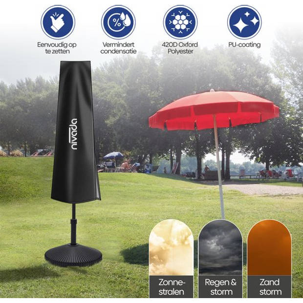 NIVADA Waterdichte Parasolhoes 420D Oxford Ø270cm - Het Best Geschikt voor Parasols van 2.3 Meter - Incl. Rits