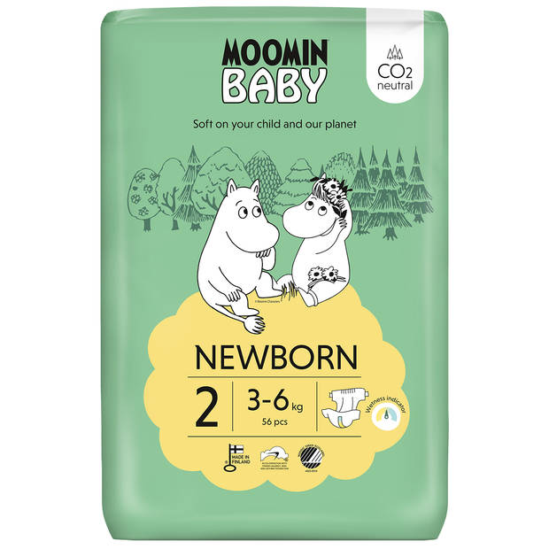 Moomin Baby Eco Wegwerpluiers - Maat 2 - 56 stuks - Absorberend - Huidvriendelijk - Milieuvriendelijk