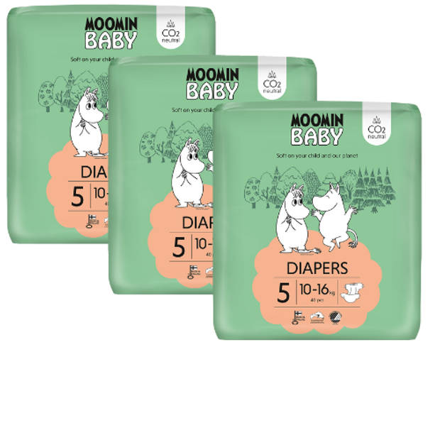 Moomin Baby Eco Wegwerpluiers - Maat 5 - 10 t/m 16 kg - Anti-allergisch - Veilig - CO2 Neutraal