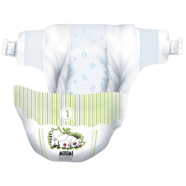 Moomin Baby Eco Wegwerpluiers - Maat 1 - Nordic Swan Ecolabel - Gevoelige huid - Pasvorm - Absorptie - CO2 Neutraal