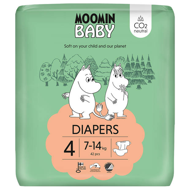 Moomin Baby Eco Wegwerpluiers - Maat 4 - Hypoallergeen - Milieuvriendelijk - CO2 Neutraal