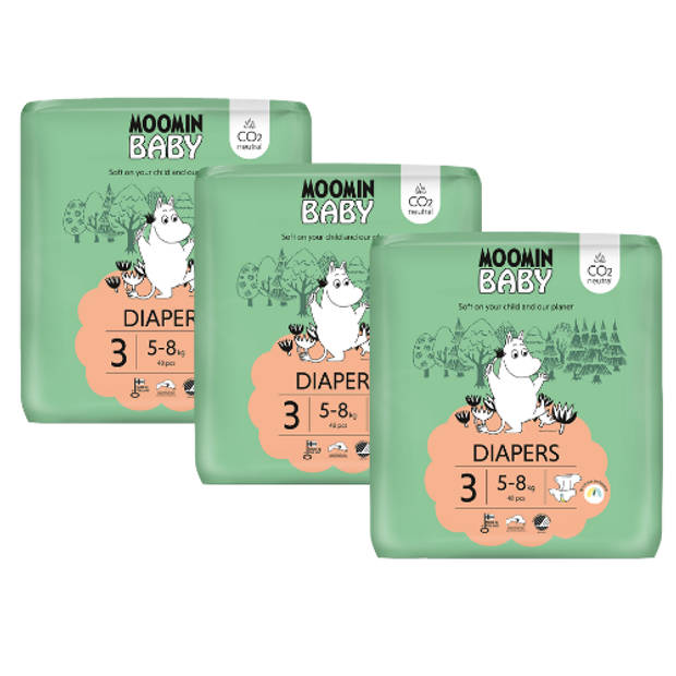 Moomin Baby Nordic Swan Ecolabel Luiers - Maat 3 - CO2 Neutraal - Anti-allergisch - Hoge Absorptie