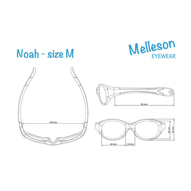 Melleson Eyewear Noah - Kinderzonnebril met band - Maat M - Zwart - PBA-vrij - Lichtgewicht - Verstelbare band