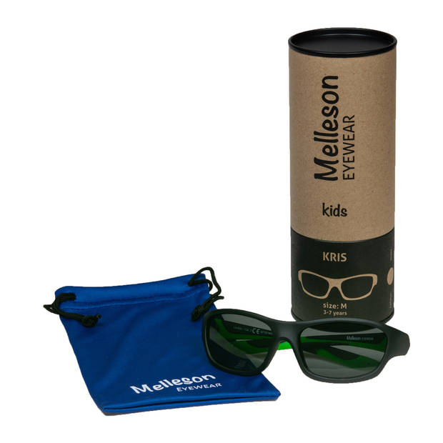 Melleson Eyewear Kris - Kinderzonnebril - Maat M - Zwart Groen - Flexibel - Lichtgewicht - PBA-vrij - UV400 Beschermd