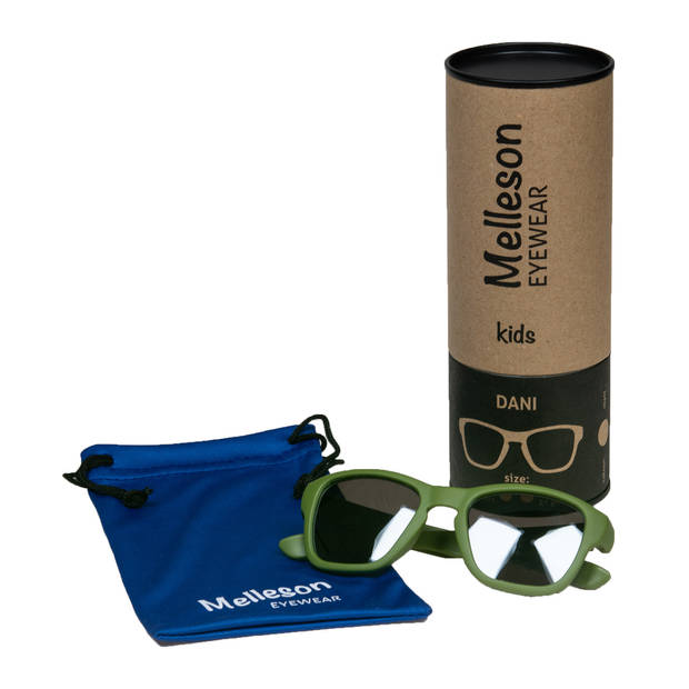 Melleson Eyewear Dani - Kinderzonnebril Maat M - Mosgroen Spiegelcoating - PBA Vrij - Buigbaar - Microvezel Pouch