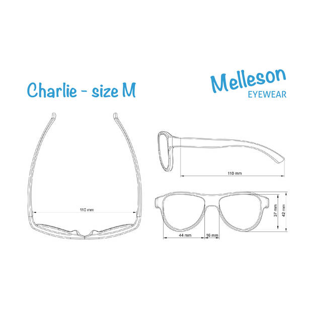 Melleson Eyewear Charlie 3 - 7 jaar - Blauwe Kinderzonnebril - Maat M - Flexibel - Onbreekbaar - UV400 Bescherming - PBA