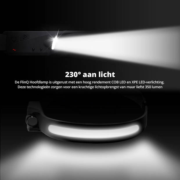 FlinQ Oplaadbare LED Hoofdlamp - USB oplaadbaar - Bewegingssensor - Verstelbaar - Zwart