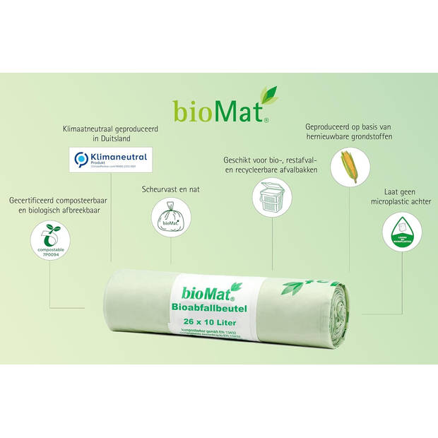 BioMat - Voordeelverpakking Composteerbare vuilniszakken 10 x 25 x 5 liter