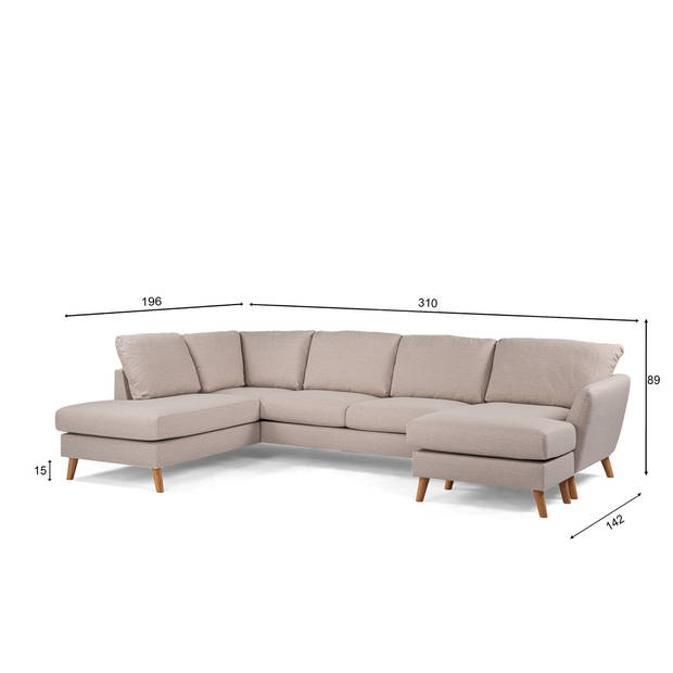 Giga Meubel - Chaise Longue Bank - Beige/Eikenhout - 3-Zits Rechts 310cm - Inari