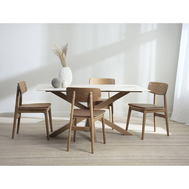 Giga Living - Eetkamerstoel Bruin/Naturel Eiken - 55x46x82cm - Livo