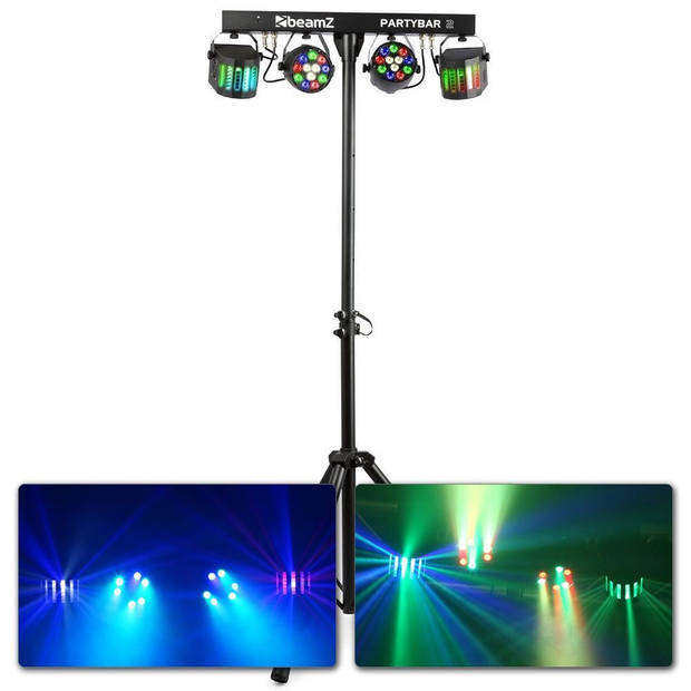 Feestverlichting Lichtset met Statief - BeamZ Partybar2 - 4 Kleuren - 170 cm - DMX of Muziekgestuurd