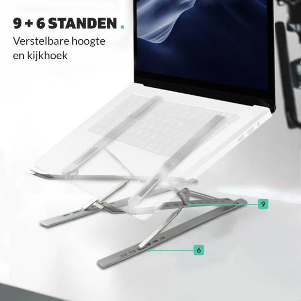 LURK® laptop standaard Opvouwbaar – Ergonomische Laptophouder – Notebook/boek/tablet – Aluminium – 11 t/m 17 inch