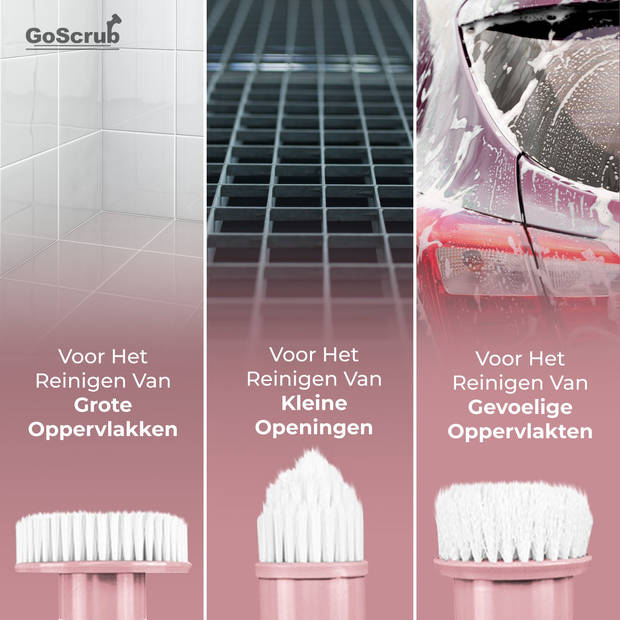 GoScrub® Cleaning Master - Roze - Elektrische Schoonmaakborstel – Schrobber - Schrobborstel - 9 opzetstukken
