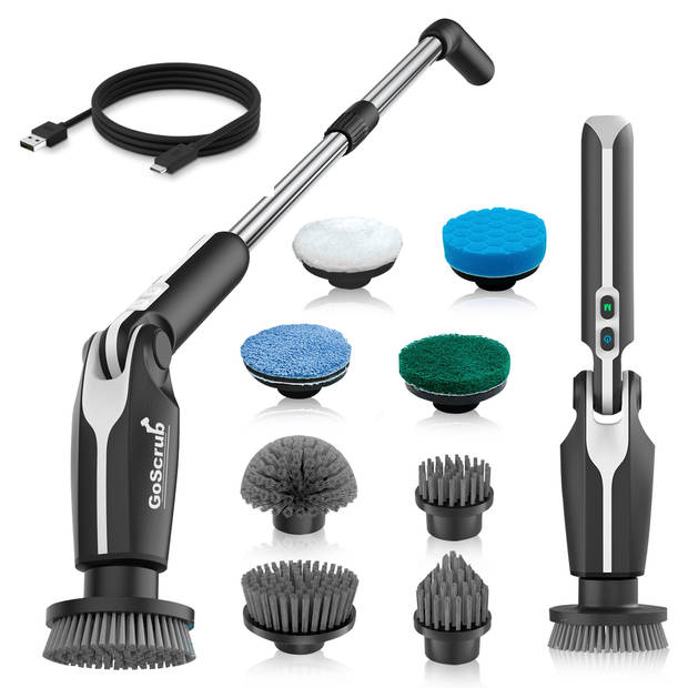 GoScrub® Cleaning Hero V1 - Zwart - Elektrische Schoonmaakborstel – Schrobber - Schrobborstel - 9 opzetstukken