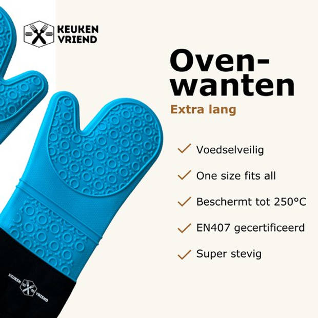 Keukenvriend © - Ovenwanten - BBQ - Ovenhandschoenen - Blauw - Bescherming tot 250 °C - EN407 Gecertificeerd