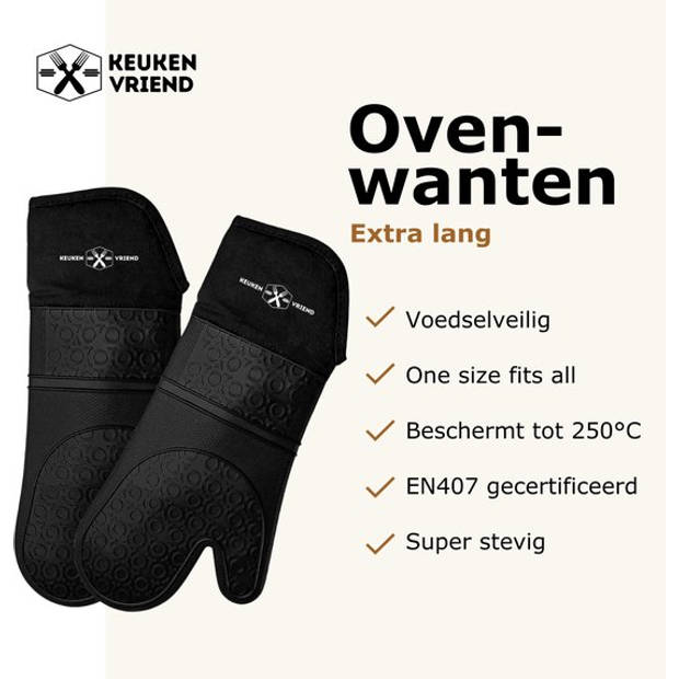 Keukenvriend © - Ovenwanten - BBQ - Ovenhandschoenen - Zwart - Bescherming tot 250 °C - EN407 Gecertificeerd