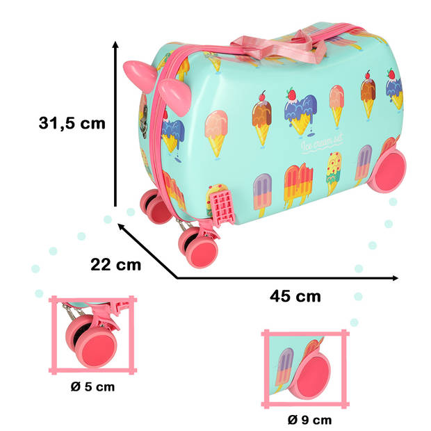 PerPhoenix Ride On Reiskoffer Kinderen ijsjes Motief 45 cm x 31,5 cm x 22 cm