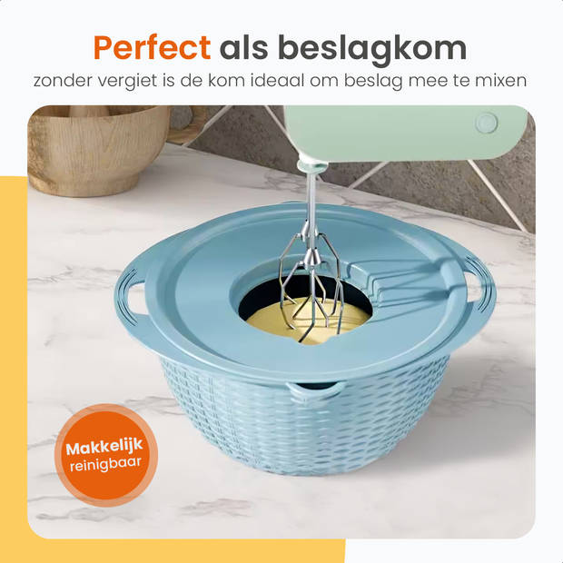 Goliving Slakom - 2500 ml - Ø 26 cm - Mengkom - Vergiet - Serveerschaal - Groentesnijder - Hakmolen - Blauw