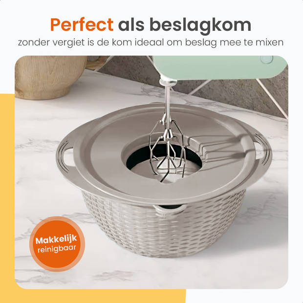 Goliving Slakom - 2500 ml - Ø 26 cm - Mengkom - Vergiet - Serveerschaal - Groentesnijder - Hakmolen - Beige